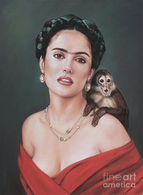 Portrait Of Salma Hayek With Monkey Painting By Teodor Bozhinov Pixels