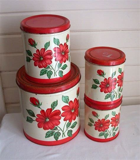 Retro Kitchen Canisters With Red Flowers Treasury Item Etsy Vintage
