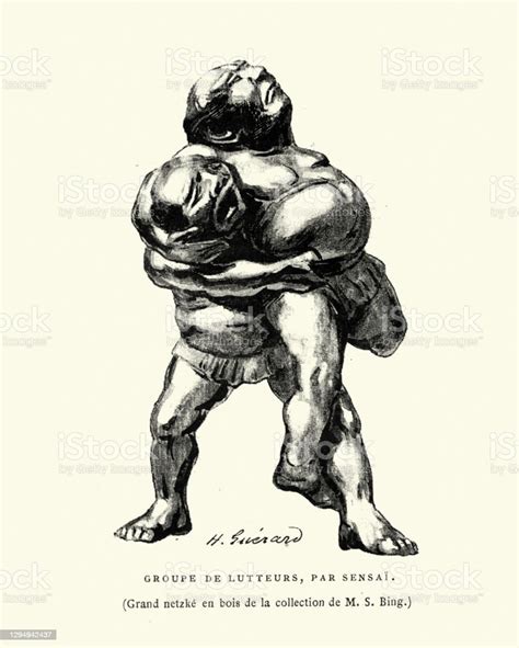 Sumo Wrestling Wrestlers Grappling Japanese Art Stock Illustration Download Image Now 19th