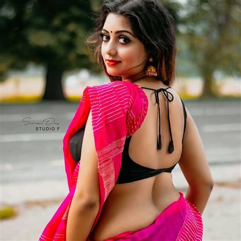 Rupsa Saha Chowdhury Hot Red Saree Black Sleeveless Blouse Photoshoot