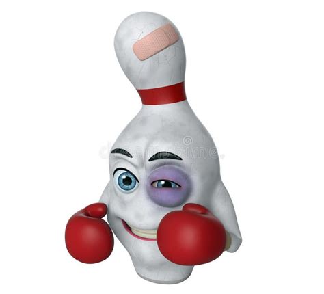 3d Cartoon Bowling Pin With Black Eye Cartoon Illustration Of A Bowling Pin With Boxing Gloves