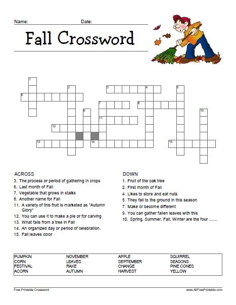 Fall Crossword Free Printable