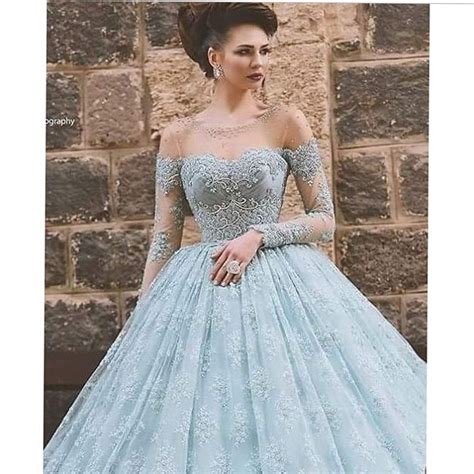 King Street Light Blue Long Sleeve Ball Gown Prom Dresses Plus Size