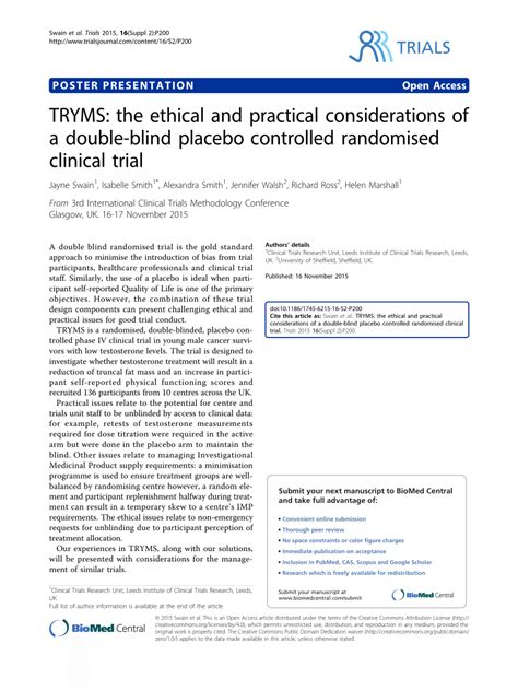 PDF TRYMS The Ethical And Practical Considerations Of A Double Blind Placebo Controlled