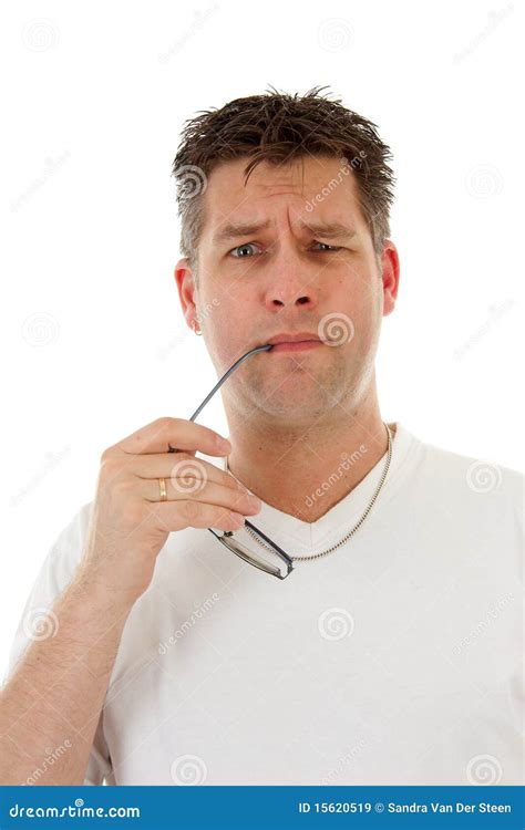 Man Is Holding Glasses In Mouth Stock Image Image Of Posing Holding 15620519