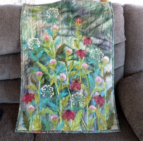 Hand Painted Fabric Art Quilt Wallhanging Thistles Etsy In 2021