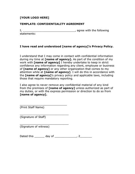 Confidentiality Agreement Template In Word And Pdf Formats