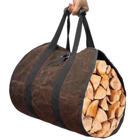 Outdoor Camping Firewood Storage Bag Transport Canvas Tote Bag Wood