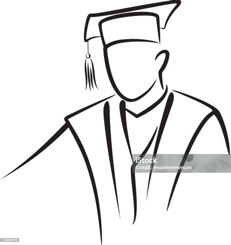 Outline Of A Graduate With Graduation Cap And Gown Stock Illustration