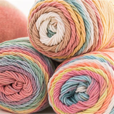100g Rainbow Color Hand Woven Cotton Yarn Soft Crochet Thick Yarn For