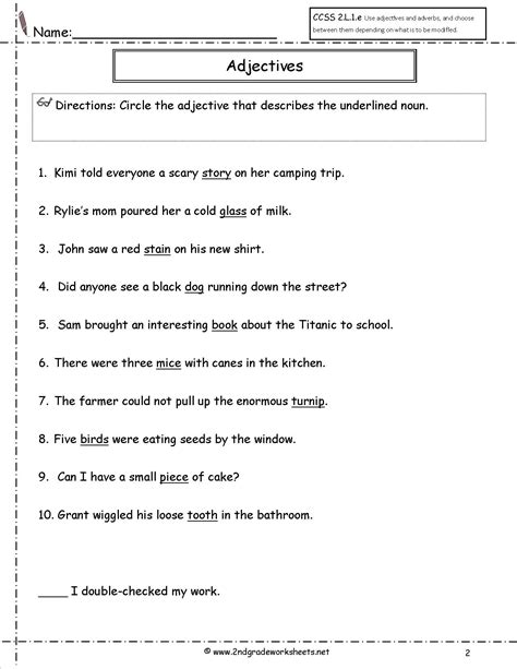 Read the sentences and circle the nouns: 15 Best Images of Nouns And Adjectives Worksheets ...