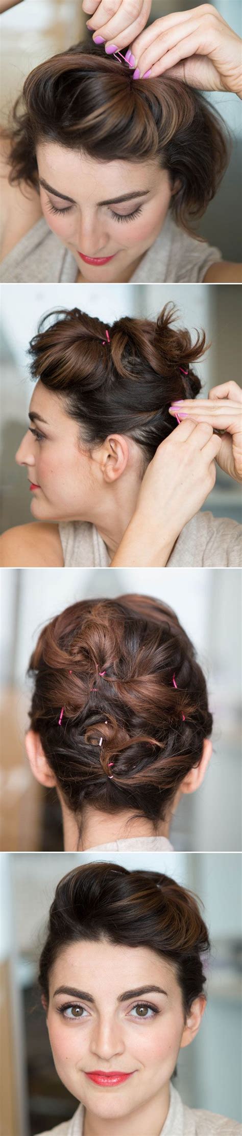 Twist some hair into a crown around your high ponytail for an even lovelier look. 20 Great Updo Styles for Short Hair | Styles Weekly