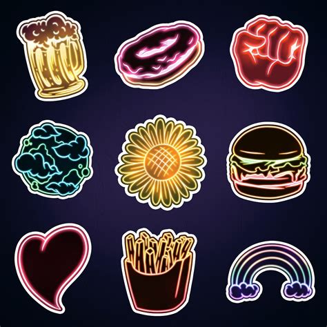 Cute Neon Sticker Set Design Resources Premium Image By