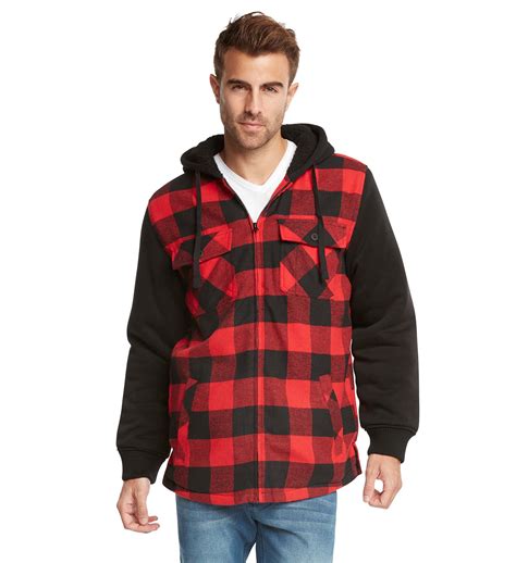 9 Crowns Essentials Sherpa Lined Plaid Flannel Hoodie Jacket Ebay
