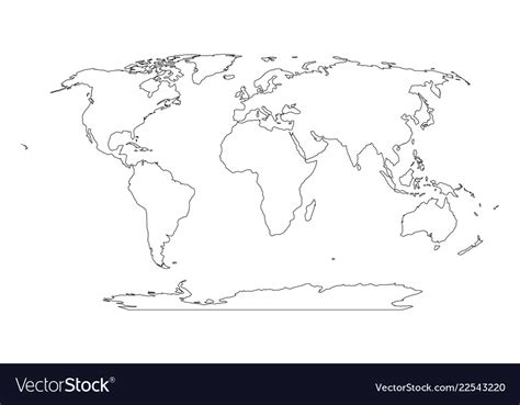 Outline Map Of World Simple Flat Royalty Free Vector Image