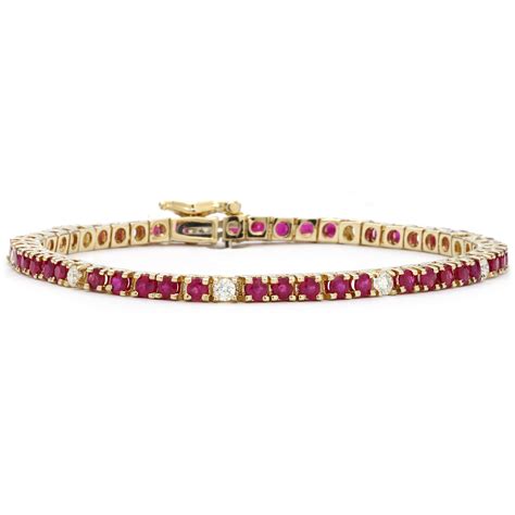 Five Section Ruby And Diamond Tennis Bracelet In Yellow Gold New York