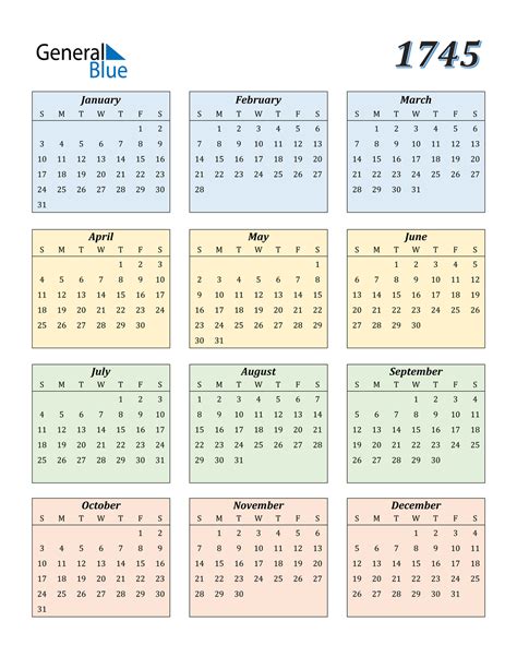 1745 Calendar Pdf Word Excel