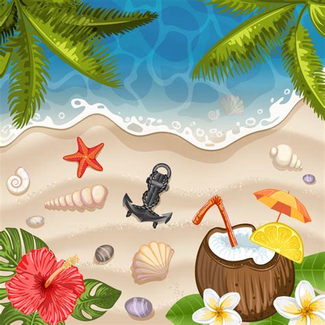 Summer Beach With Sea Background And Coconut Trees Vector