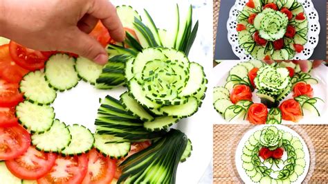 Cucumber And Tomato Rose Flower Design Decoration Vegetable Carving