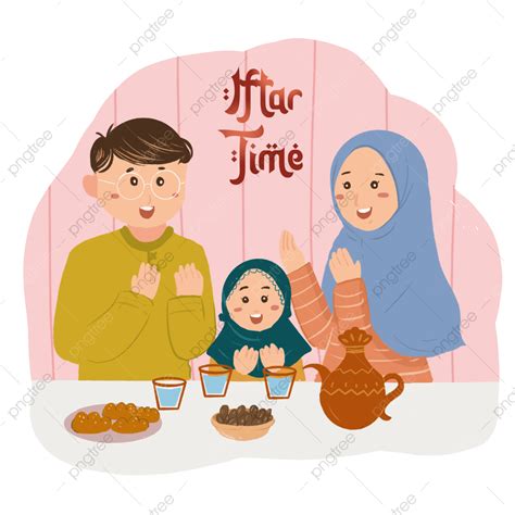 Desenho De Família Muçulmano Desenhado à Mão Bonito Fazendo Iftar