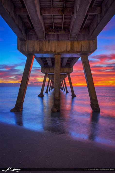 Deerfield Beach Vertical Sunrise Under Pier | HDR Photography by