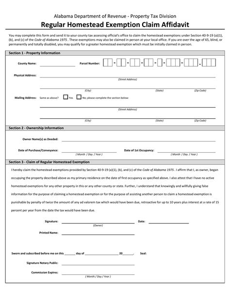 Alabama Regular Homestead Exemption Claim Affidavit Fill Out Sign Online And Download Pdf