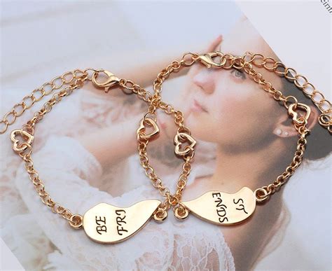 best friend half heart bracelet set for 2 metal and free size best friend jewelry