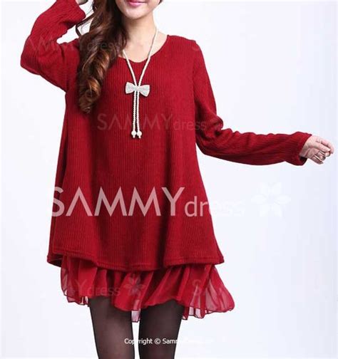 Casual Scoop Neck Long Sleeve Spliced Loose Fitting Dress For Women