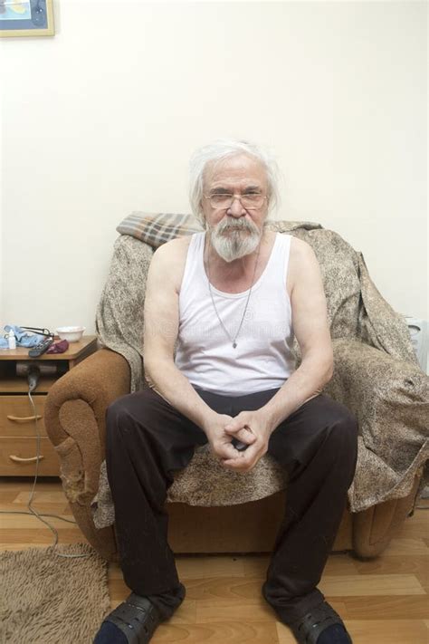 Old Sick Lonely Man In The Armchair At Home Stock Image Image Of