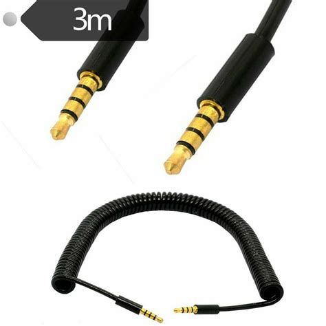 4 Pole 35mm Male To 4 Pole 35mm Male Extension Aux Audio Coiled