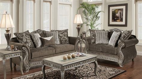 Pewter Color Texture Fabric Traditional Styling Sofa Loveseat All
