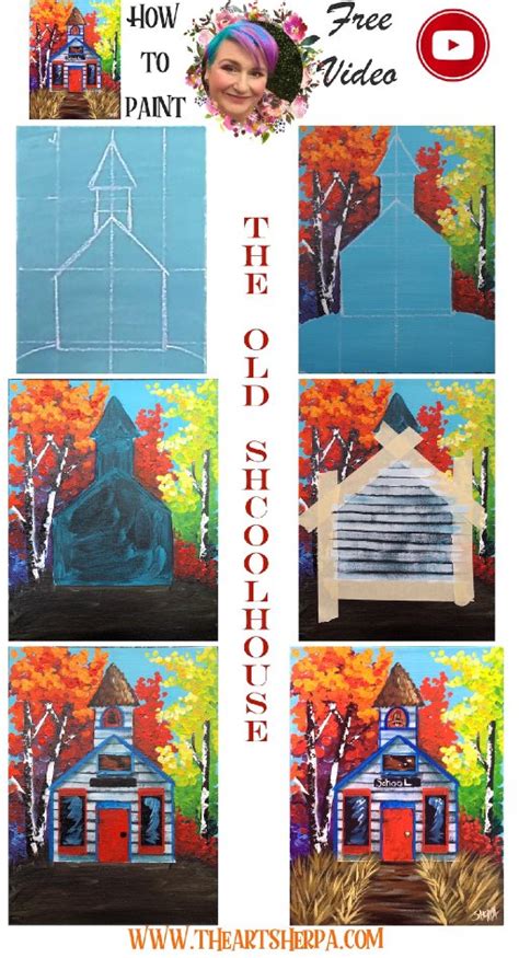How To Paint An Old School House With Fall Trees Easy Acrylic Painting
