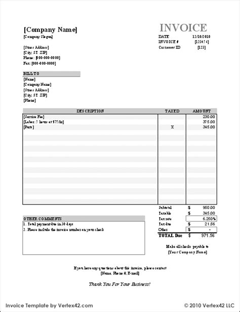 Free Invoice Template For Excel