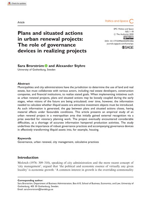 Pdf Plans And Situated Actions In Urban Renewal Projects The Role Of