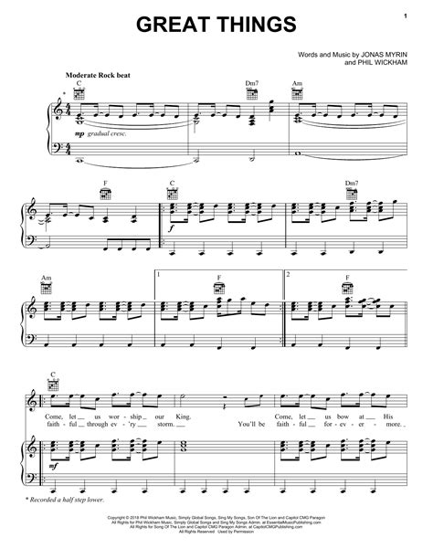 Phil Wickham Great Things Sheet Music And Printable PDF Music Notes Sheet Music Phil