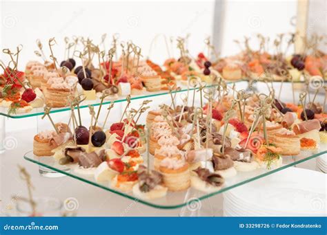 Various Snacks In Plate On Banquet Table Stock Photo Image Of Dish