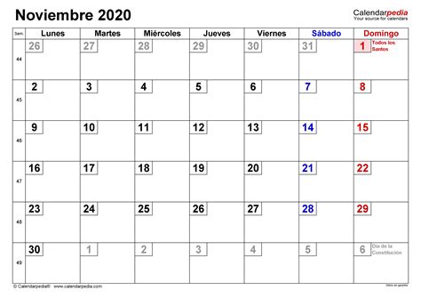 Calendario Noviembre 2020 Calendarpedia