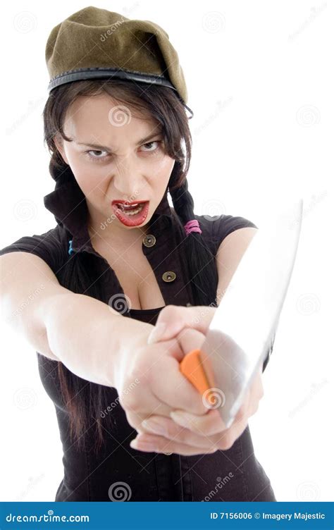 Pretty Young Female Holding Knife Stock Photo Image Of Caucasian