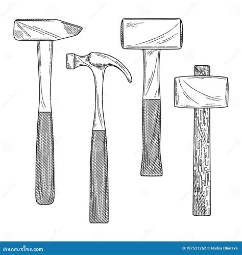 Set Of Different Hammers Hammers Isolated On A White Background Stock
