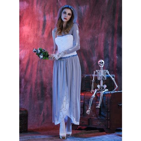 Ghost Bride Dress Sexy Gothic Manor Zombie Wedding Corpse Costume Adult Costume Halloween
