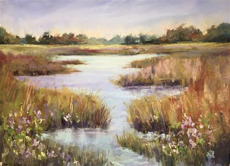 Lavender Floral Marsh Original Landscape Soft Pastel Painting Etsy
