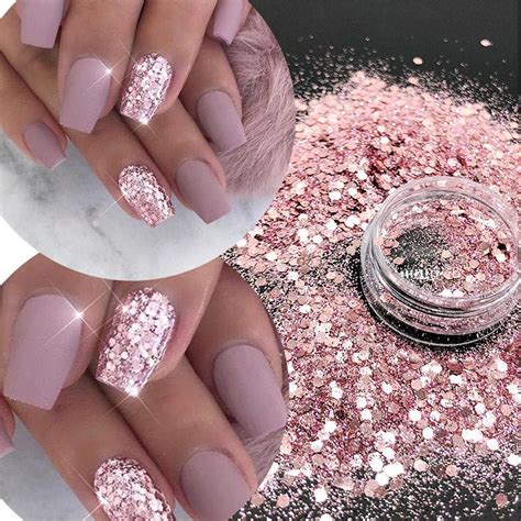 Cosmetic Rose Gold Pink Metallic Glitter Mix Nail Art Etsy In 2021 Rose Gold Nails Glitter