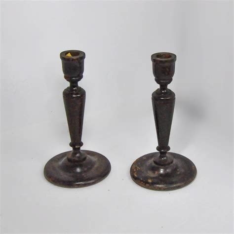 Pair Antique Wooden Candle Stick Holders Gothic Home Table Etsy