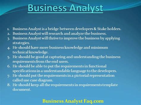 A research analyst is responsible for researching, analyzing, interpreting, and presenting data related to markets, operations, finance/accounting, economics, customers, and other information related to the field they work in. Business Analyst - YouTube