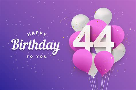 Happy 44th Birthday Balloons Greeting Card Background Stock
