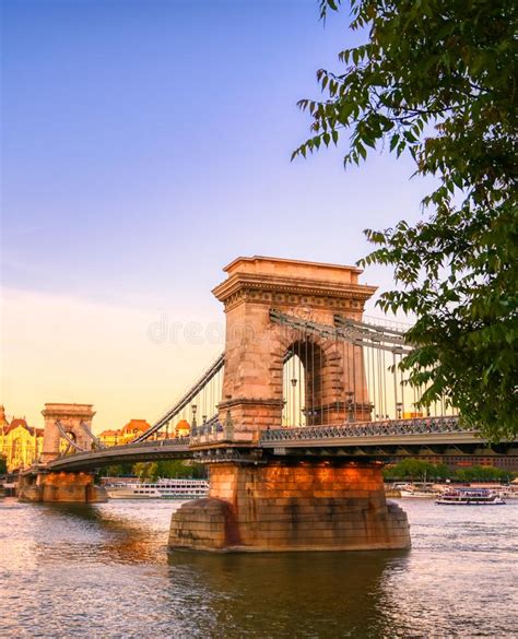 Chain Bridge Across The Danube River In Budapest Hungary Stock Photo