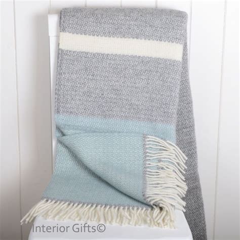 Duck Egg Blue Tweedmill Illusion Panel Throw In Pure New Wool Light