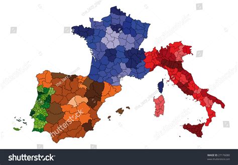 Hi Detailed Map Of France Spain Italy And Portugal Stock Photo