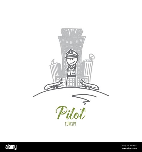 Pilot Concept Hand Drawn Confident Male Pilot Pilot In Uniform