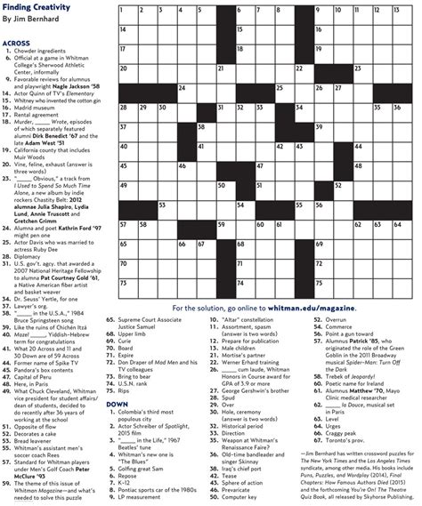 The crossword puzzle is printable and the puzzle changes each time you visit. Crossword Puzzle | Whitman College